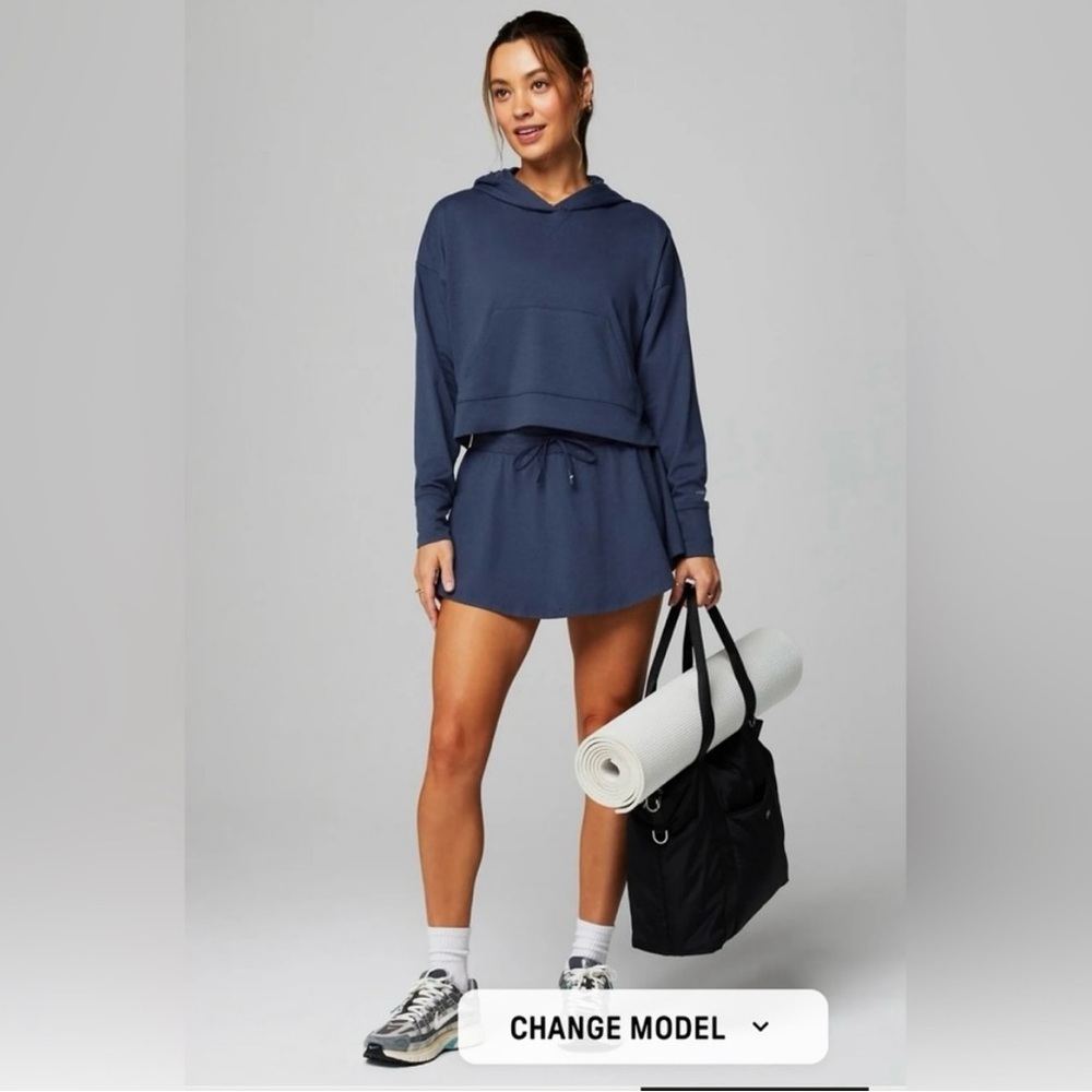 Fabletics Cloud Jersey Cropped Hoodie Deep Navy Heather Women’s XS